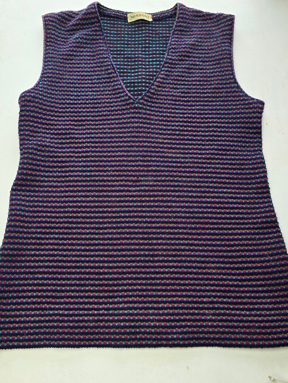Missoni V-Neck Knit Tank Top Sweater Vest Geometric Vintage